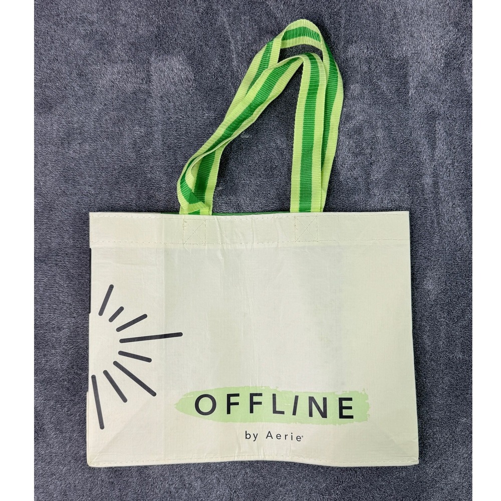 OFFLINE by Aerie Green Cream Reusable Tote Bag Recycled Plastic 2071-900